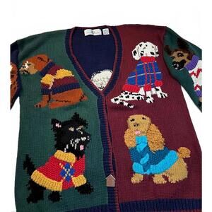 Vintage Design Options Dog hand knit Patterned Knit Cardigan Sweater- Medium
